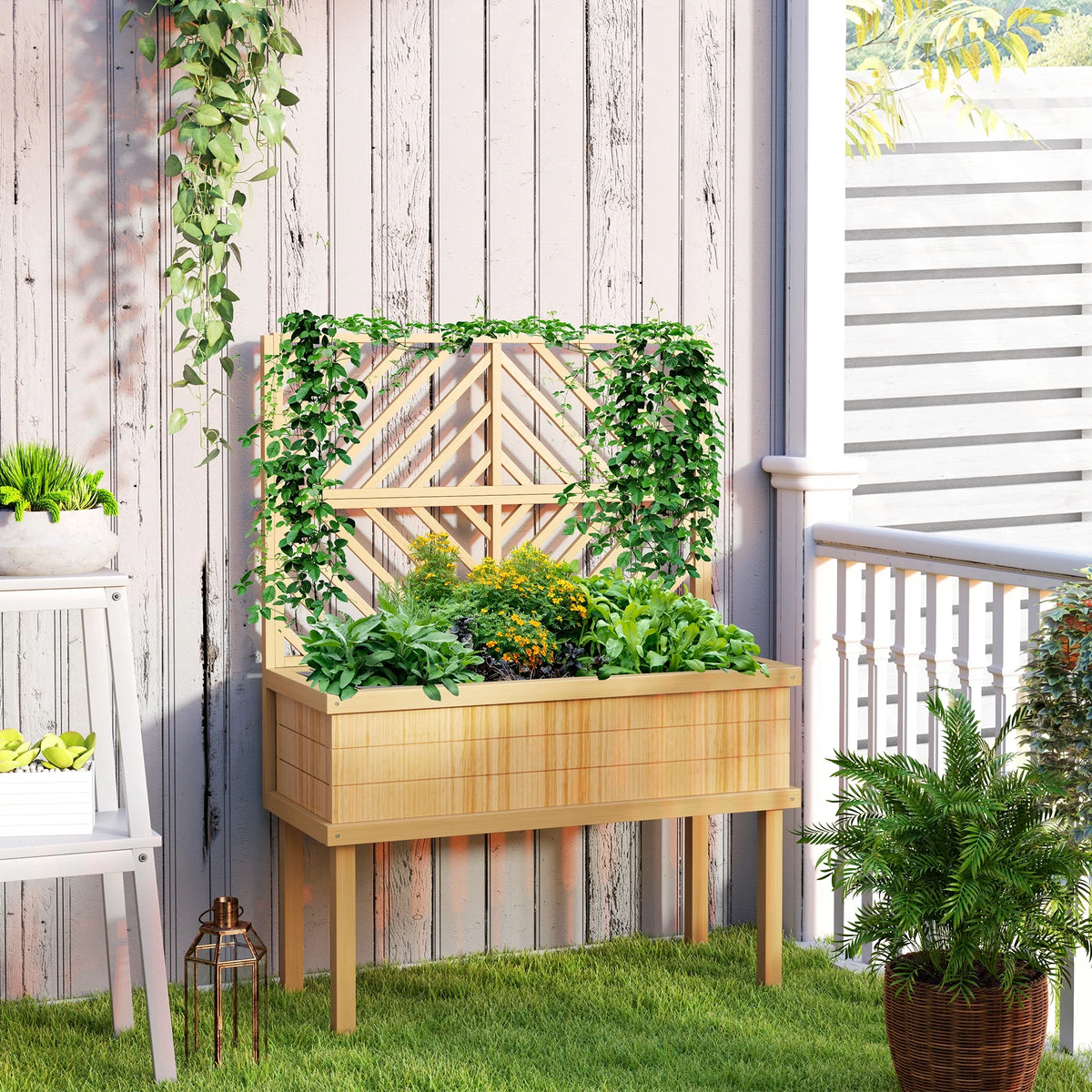Jardinière surélevée GHooa avec treillis pour plantes grimpantes 104,8 cm L x 45,1 cm P x 139,7 cm H - Gris